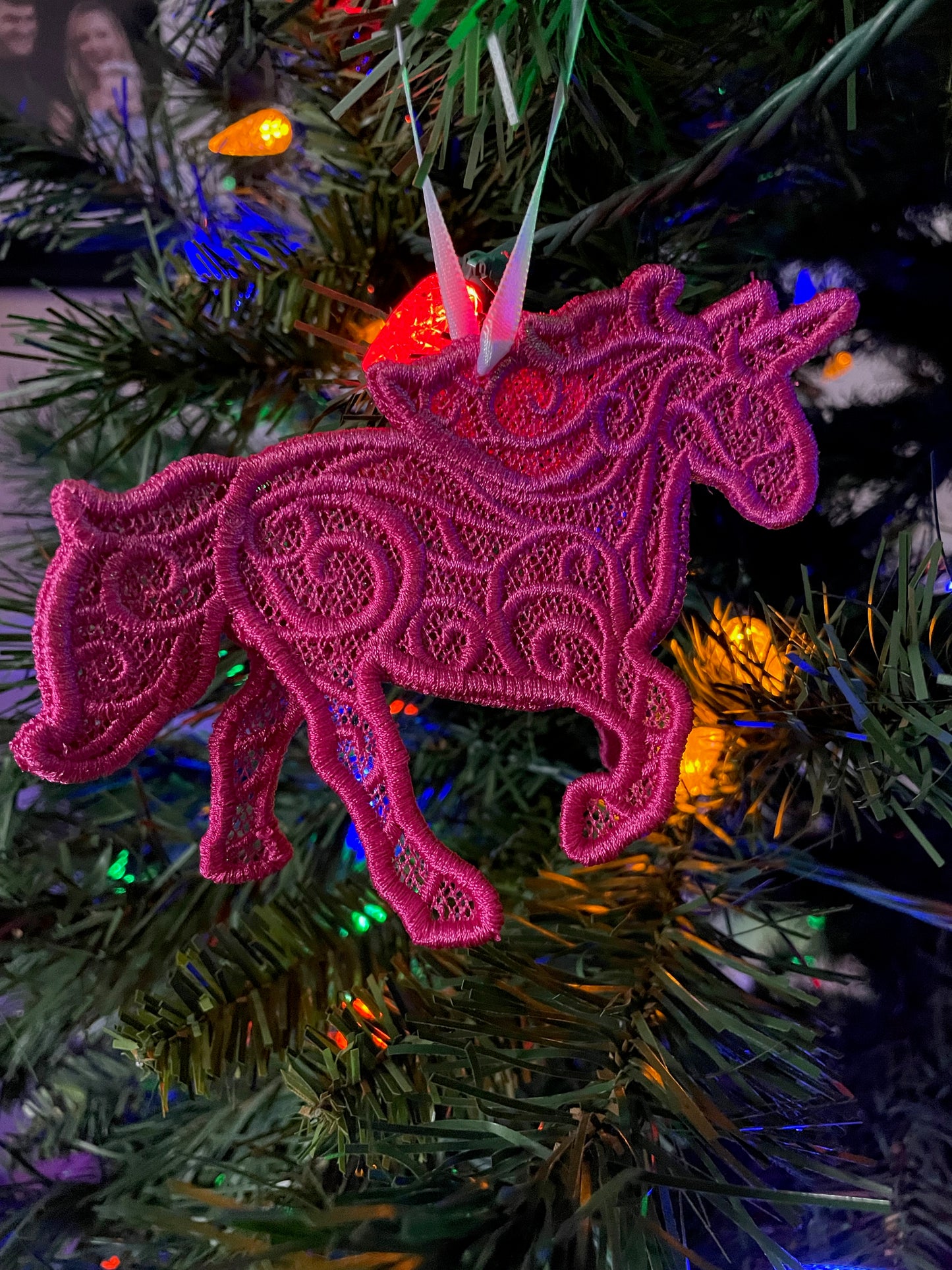 Embroidered Unicorn Ornament (3D)